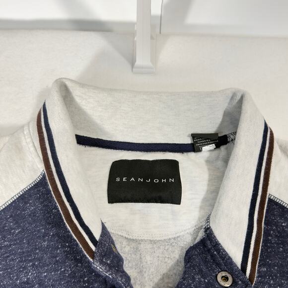 Sean John Fleece Shacket Snaps Jacket Men XXXL (3XL) Heathered Blue Grey Pockets - Picture 2 of 16